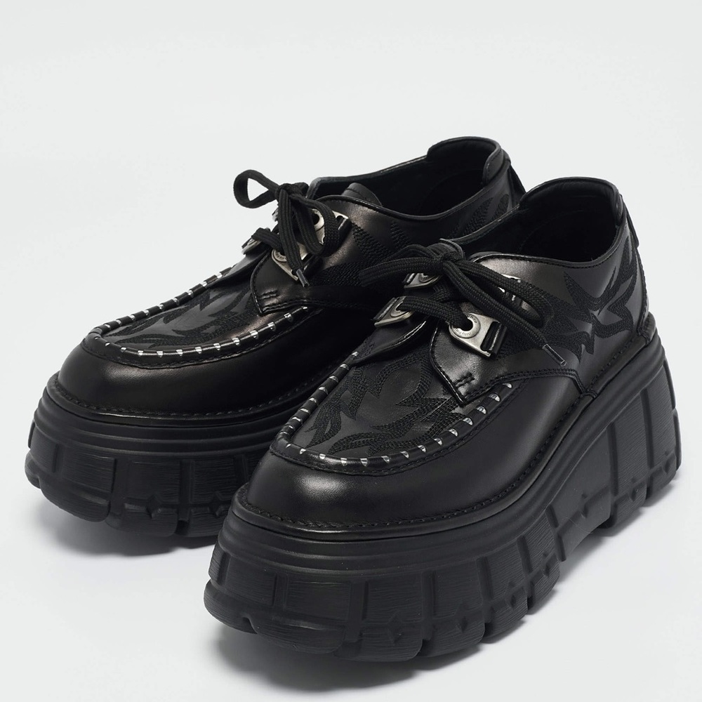 Miu Miu Embroidered Leather Lace-Up Shoes